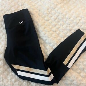 Nike Black Leggings with Gold and White Stripes